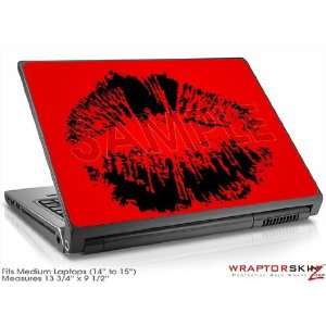  Medium Laptop Skin Big Kiss Lips Black on Red Electronics