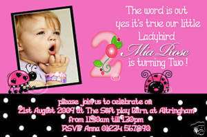 1st 2nd Ladybird Birthday Party Invitations Invites x8  