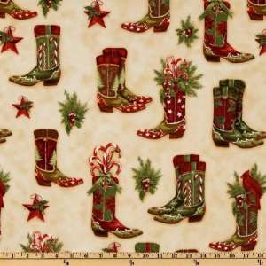 44 Wide Holly Jolly Christmas Boots Natural Fabric By 
