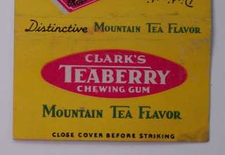 1930s? Wide Matchbook Clarks Teaberry Chewing Gum MB  