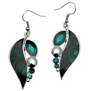 Acosta Jewellery   Teal Blue Glass & Crystal Leaf   Fashion Earrings