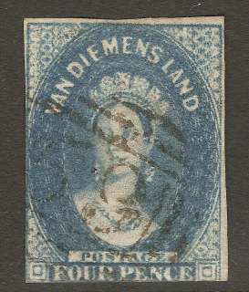 1857   1869 Van Diemens Land Tasmania 4d Deep Blue QV Chalon 