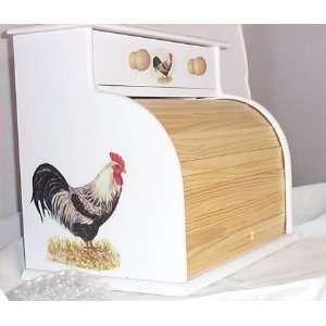  Bread Box Rooster White Roll Top Bistro Kitchen Rooster 