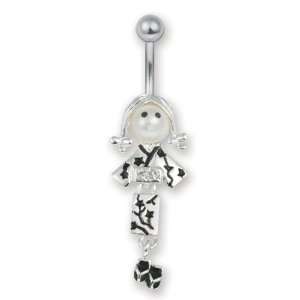  Steel Body Piercing Very Cute Geisha Belly Ring with Faux Pearl Face 