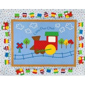  45 Wide Choo Choo Train Double Sided Quilted Panel Blue 