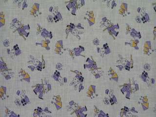 Feed Sack Fabric/Material 1950s Bunnies Purple/Yellow  