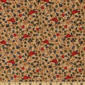  44 Wide Snowbuddies Birds Vines Natural/Red Fabric By 