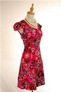 NEW AUTH French Cacharel Floral Print Silk Dress Red 36  