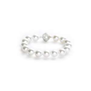 Sterling Silver 10mm White Masami Shell Pearl Bracelet with Magnetic 