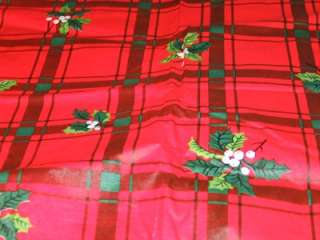 Vintage Christmas Tablecloth Holly Berry Plaid Print  