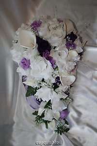   Lily Purple Rose Lavender Rose Silk Wedding Bridal Bouquet 22pc  