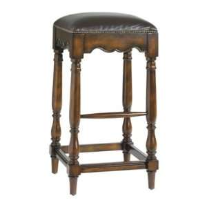  Marlow Nailhead Barstool Black Honey with Brown Leather 