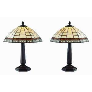  Tiffany Style Antique Tabe Lamp Set
