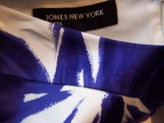 JONES NEW YORK Purple/White Cotton Print V Neck Casual Cocktail dress 