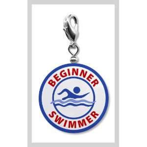  BEGINNER SWIMMER Pool Safety Alert 1 inch Pendant Charm 