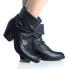 Womens Ankle Boots Western Black Buckle Fold Over Fashi