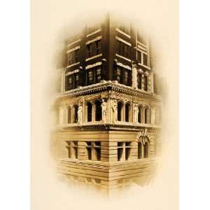 1908 Farmers Bank Building Pittsburgh Facade Statue   Original Print