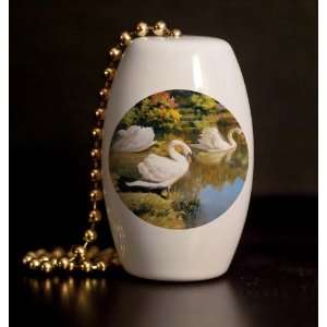 Swan Lake Porcelain Fan / Light Pull