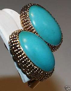 PRETTY Y GOLD Robins Egg Blue TURQUOISE CLIP EARRINGS  