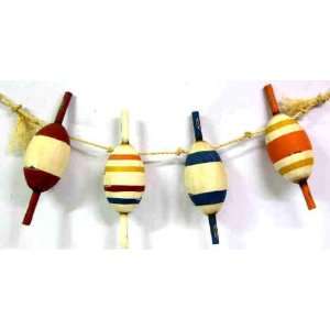  4 Wooden Fishing Buoy Floats Colors Stripes Nautical 
