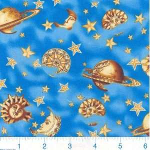  45 Wide Celestial Moon & Stars Turquoise Fabric By The 