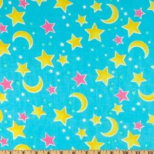  44 Wide Summer Fun Moon & Stars Blue Fabric By The Yard 