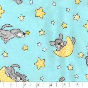  45 Wide Flannel Lazy Moon Dogs Aqua Fabric By The Yard 