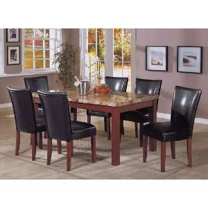  7pc Dining Table and Parson Chairs Set in Medium Brown 