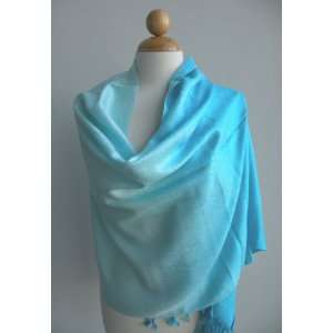  Wool Lady Shawl with 2 Tone Sky Blue, Soft and Comfortable High 