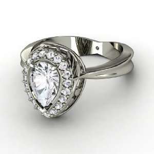  Calla Ring, Pear White Sapphire 14K White Gold Ring 