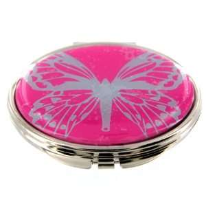  Butterfly Bliss Compact Mirror with Blue Leatherette Pouch 