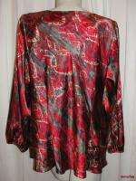 BFS02~LANE BRYANT Red Gray Sweetheart Neckline Long Sleeve Blouse Top 