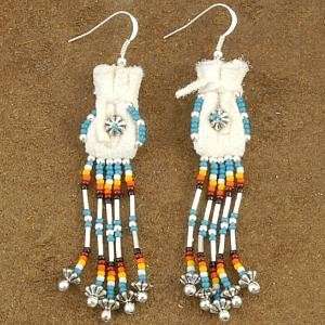   Traditional Medicine Bag Buckskin Navajo French Hook Earrings  