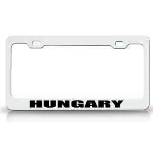 HUNGARY Country Steel Auto License Plate Frame Tag Holder White/Black