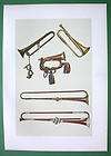 CAVALRY BUGLE Trumpets Musical Instruments   SCARCE Color Litho Print