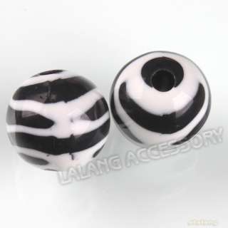 100 White & Black Zebra strip Plastic Loose Bead 110686  