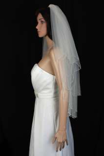 2T Fingertip Ivory Crystal Beaded Wedding Bridal Veil  