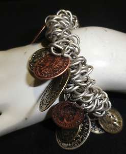LUCKY COINS STRETCH BRACELET THICK BANGLE SILVER COPPER  
