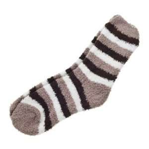   Fluffy Cozy Fuzzy Socks   Wide Stripe 3 Color   Brown