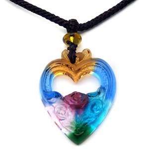 Liuli Heart Shaped Glass Pendant Necklace 