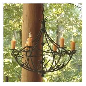  Pine Chandelier 6 Arm w/ Candle Drip Cover