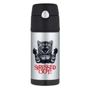    Thermos Travel Water Bottle Stressed Out Cat 