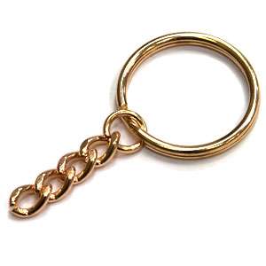25mm Split Ring Curb Chain Key Ring Gold Plate GP  