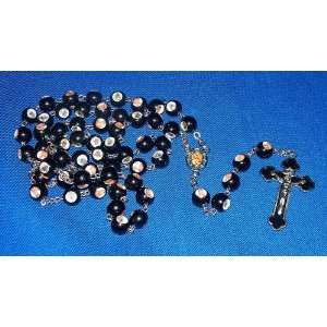    Black Rosary Enclosed the Picture in Beads 