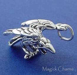 Sterling Silver RAVEN CROW 3D Halloween Charm  
