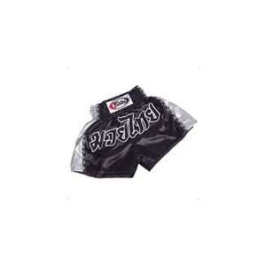  Fairtex Black & Grey Satin w/ Thai Lettering Muay Thai 