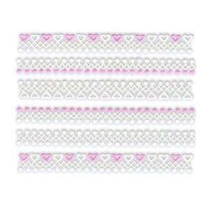   Glitter White & Pink Heart/Dot Lace Trim Strip Nail Stickers/Decals