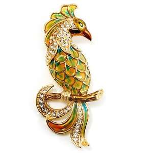  Large Gold Diamante Exotic Bird Brooch Jewelry