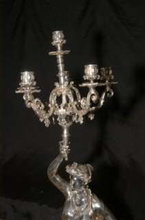 Pr Silver Plate Antique Cherub Candelabras Candle  