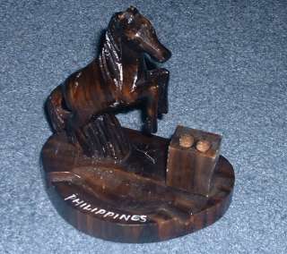 Vintage WOOD HORSE pen holder DISH ashtray STALLION art  